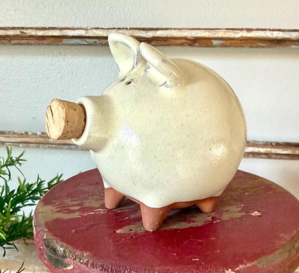 Signed Studio Pottery Pig | Vintage 1970s 80s Handmade Folk Art Figurine